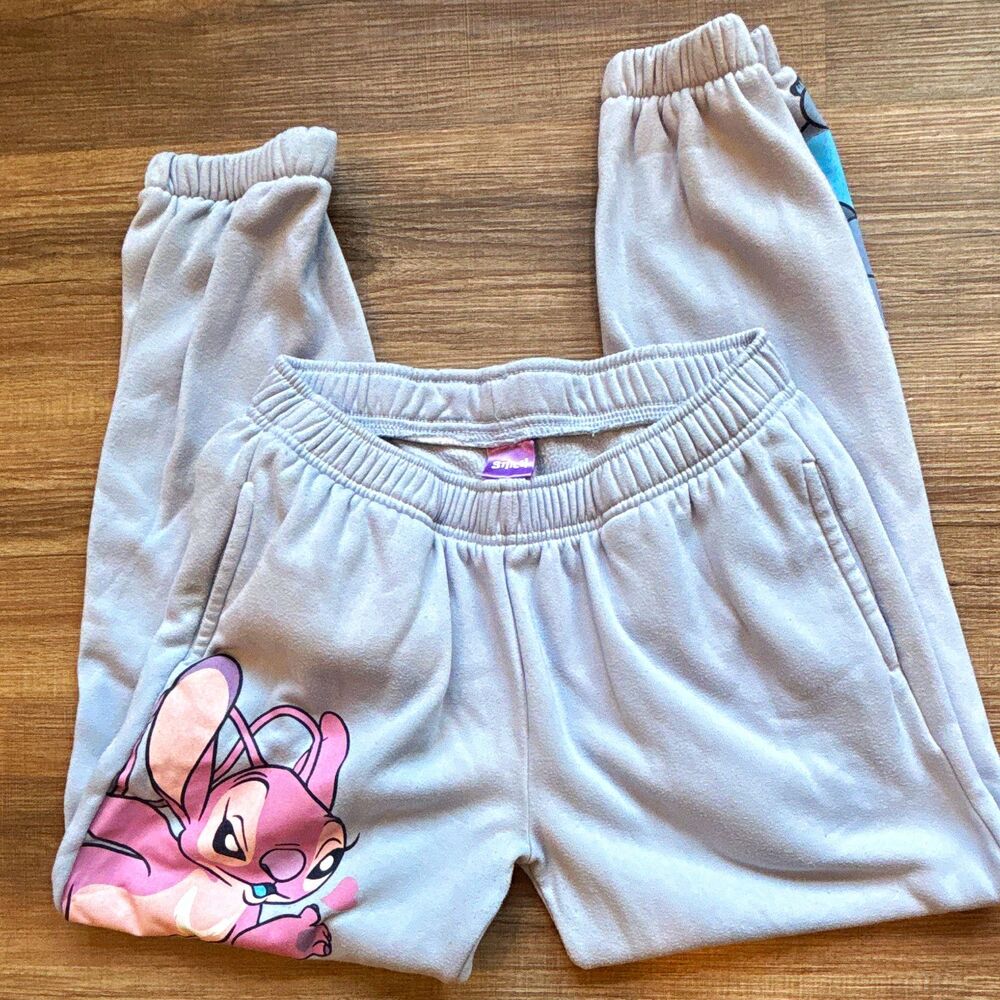 Disney Stitch Women’s Gray Graphic Jogger Pants Polyester Pockets Logo Sz S